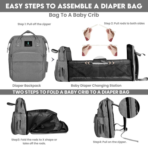 ITACIA Grey Baby Backpack – Chic, Waterproof & Convertible